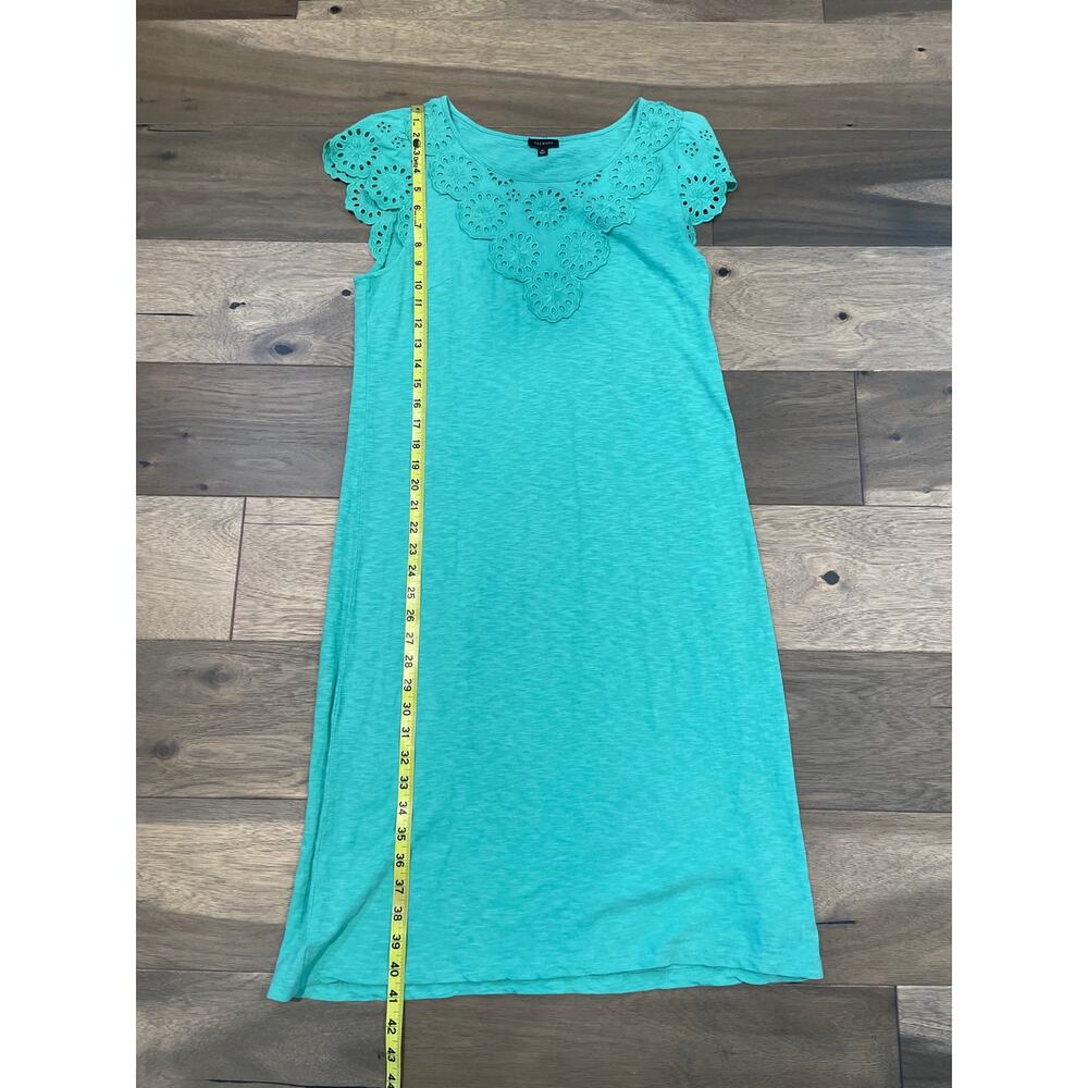 Talbots Size M Light Soft Green 100% Cotton Embroidered Boho Dress - Picture 3 of 6
